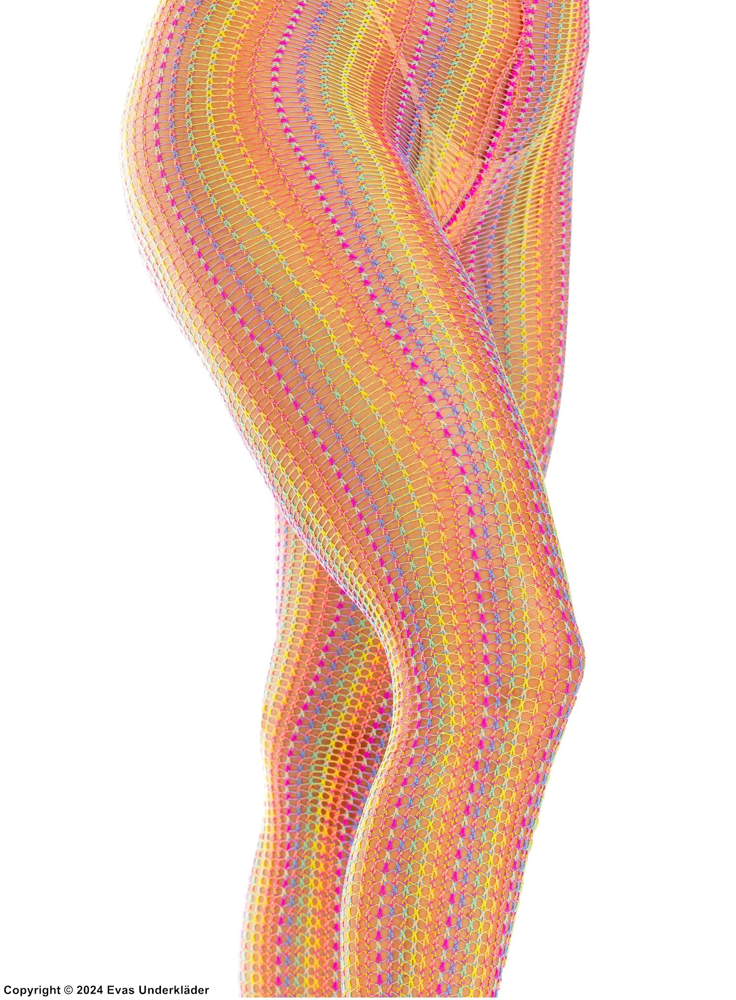 Patterned pantyhose, crochet net, colorful stripes